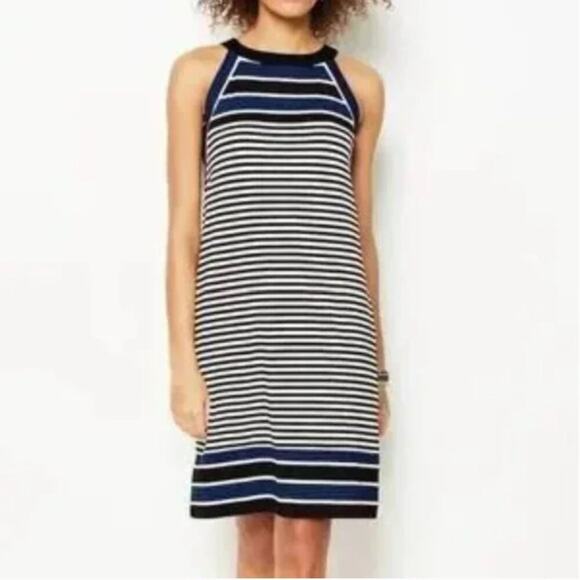 J. Jill Dresses & Skirts - J. Jill Wearever Multi Striped Halter Dress Black Blue White, Stretch Jerseynorm